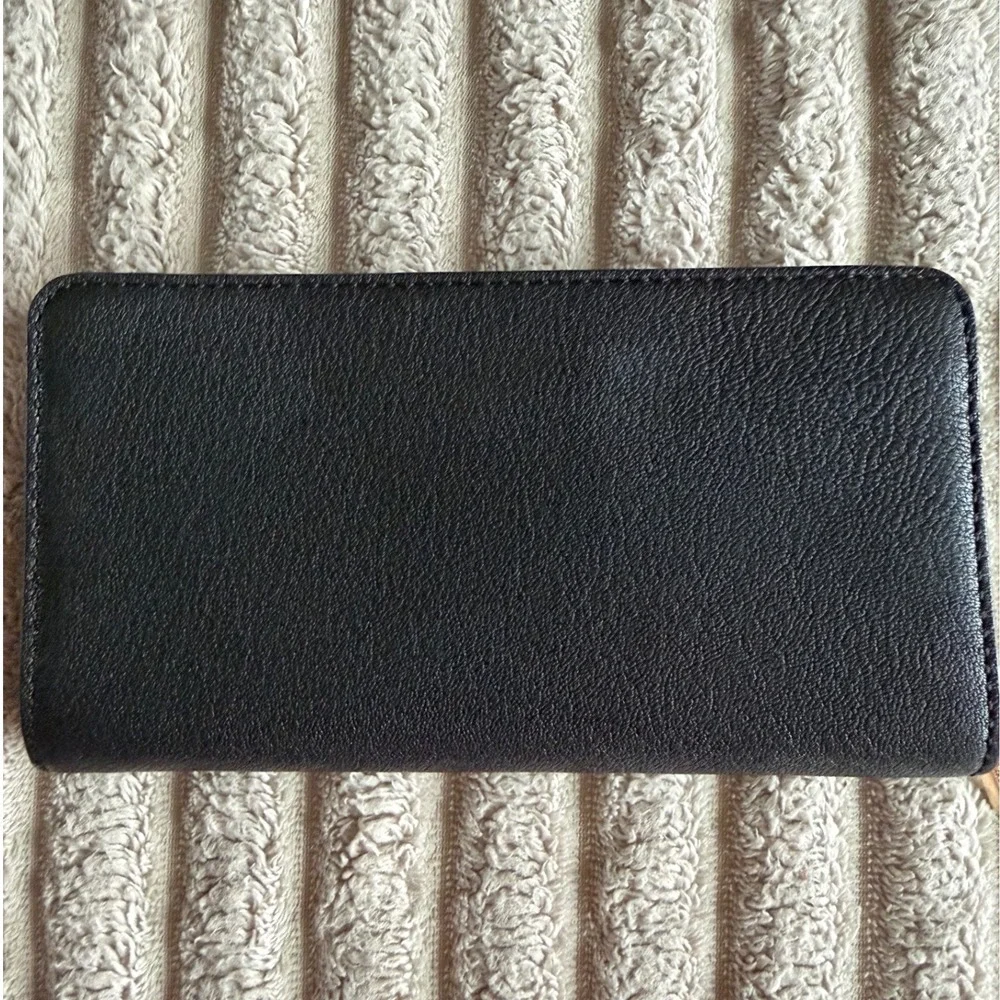 Michael Kors Hamilton Black Pebbled Leather Zip Around Wallet Gold Padlock